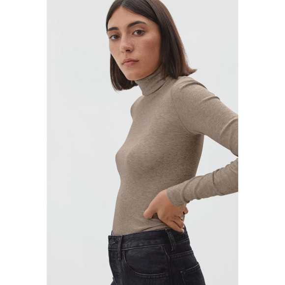 Everlane Tops - NWT Everlane The Pima Micro-Rib Turtleneck S Heathered Fatigue Brown Tee Shirt